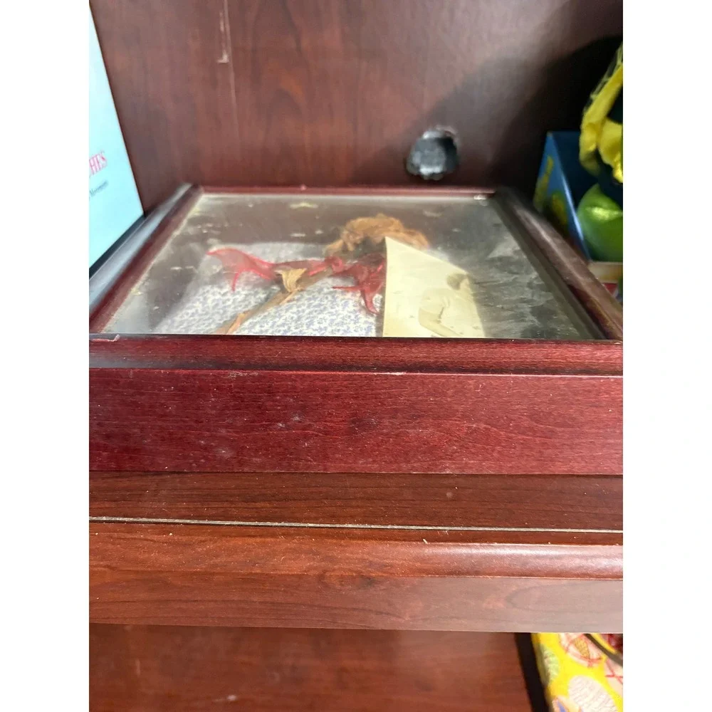 Unbranded Shadow Box Memorial Frame Vintage Dried Rose Photo Cherry Wood